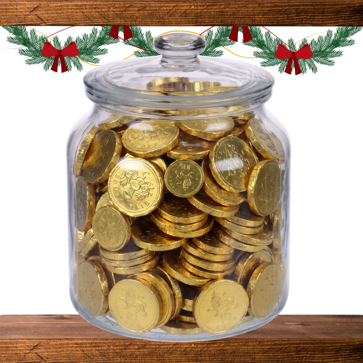 Jar of gold milk chocolate coins