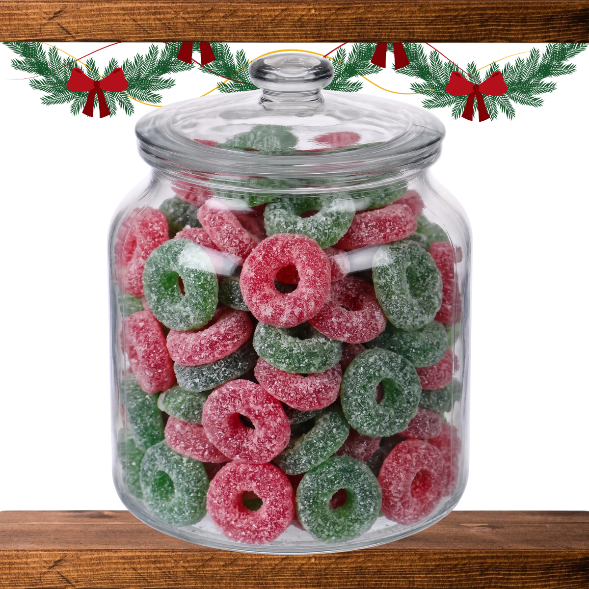 Jar of Christmas Wreaths vegan pick and mix sweets
