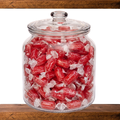 Aniseed Twists in a glass sweet jar on the shelf at Mr Swainstons