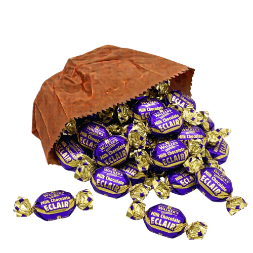 Chocolate eclair toffee sweets in wrappers
