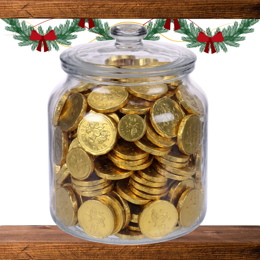 Jar of gold milk chocolate coins