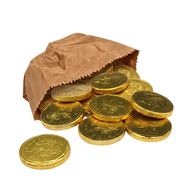 Gold foil milk chocolate coins for Christmas