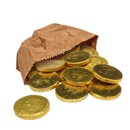 Gold foil milk chocolate coins for Christmas