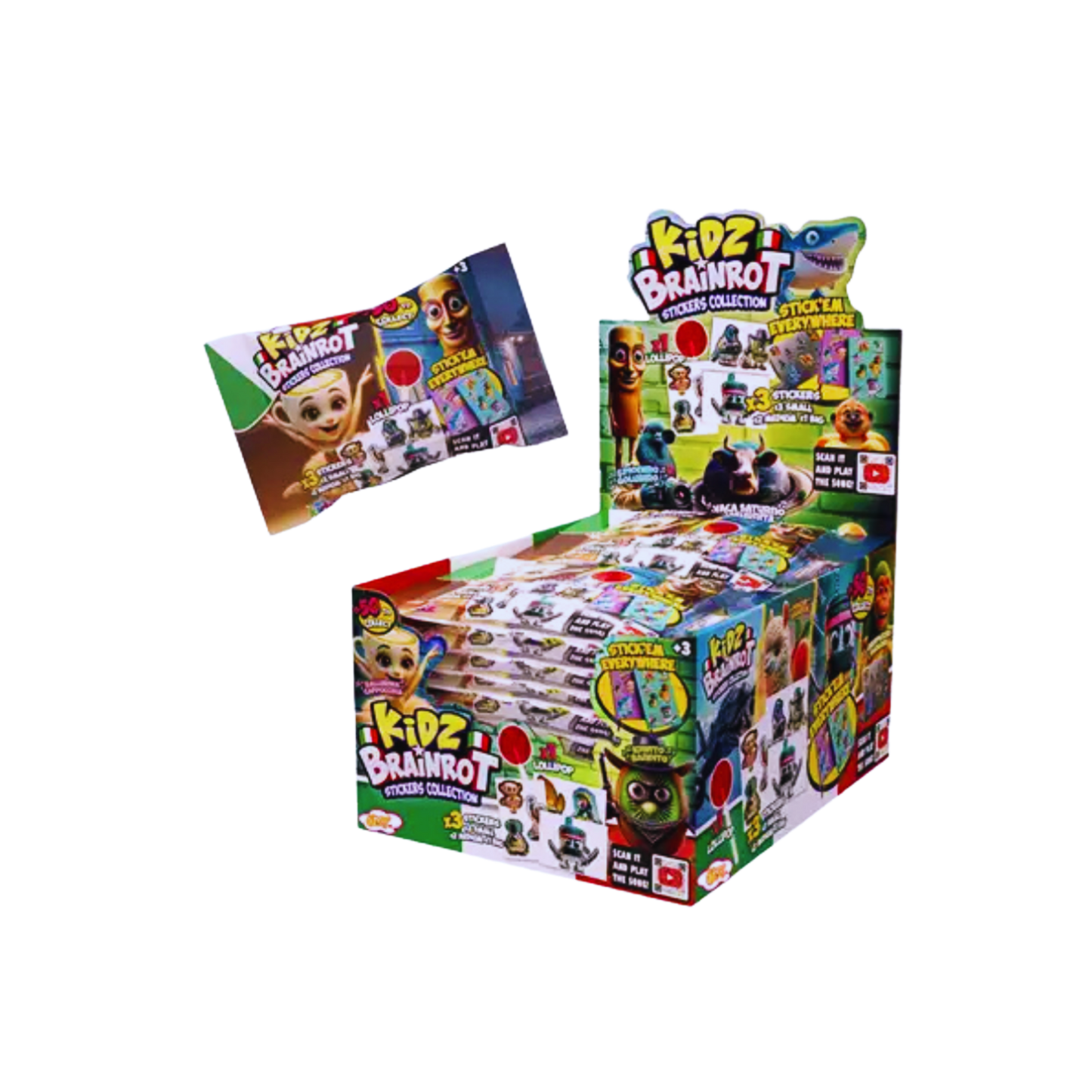 Kids Brainrot Sticker Collection and Lollipop